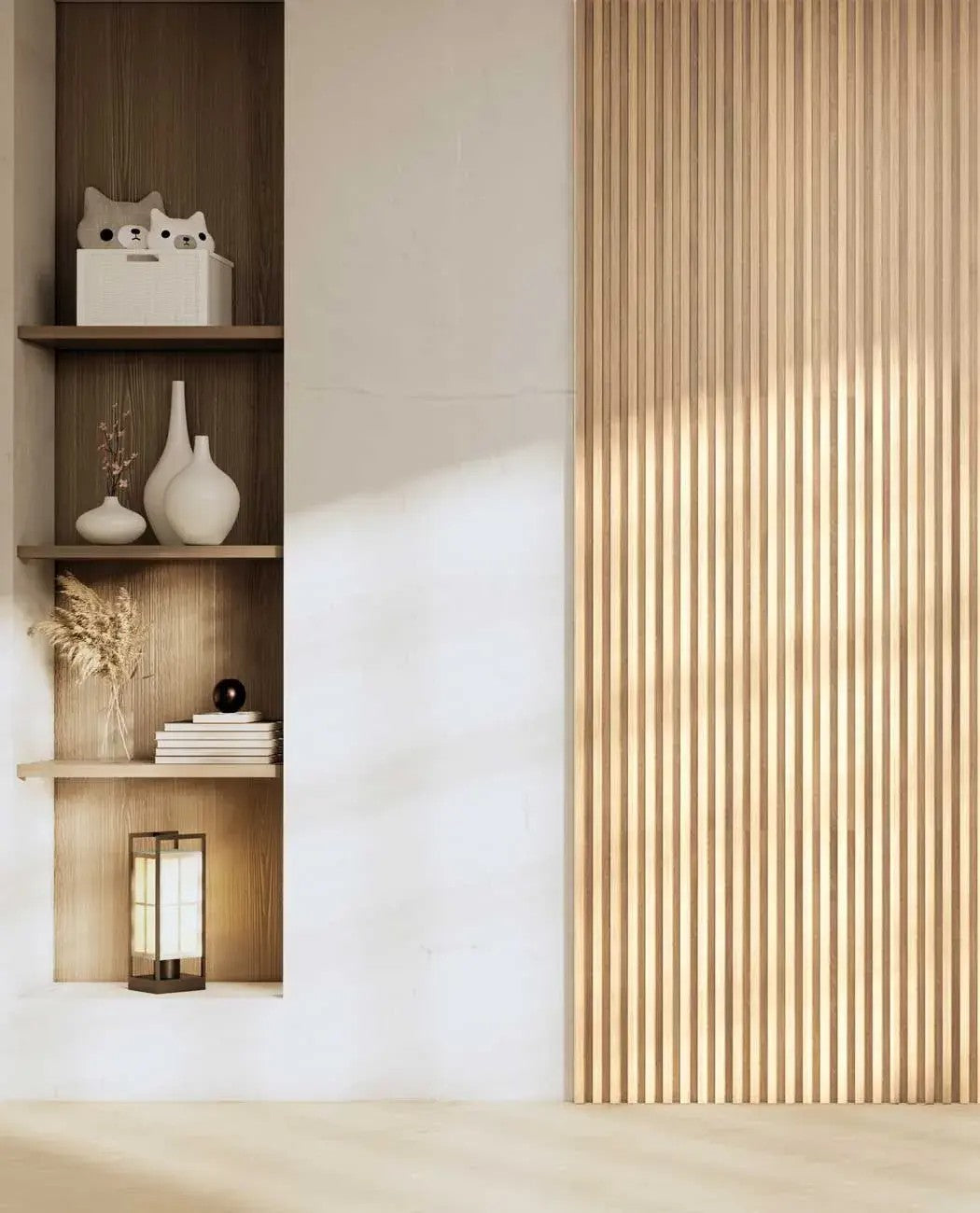 Panel alistonado de pared Pino en un ambiente decorado (imagen de ambiente)
